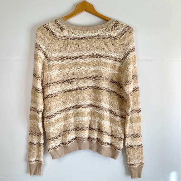 American Eagle Outfitters boho cream/brown striped pullover long weekend sweater - Picture 4 of 8